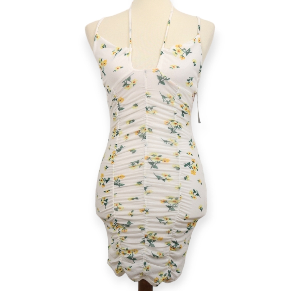 Haley & June Floral Mesh Ruched Mini Dress